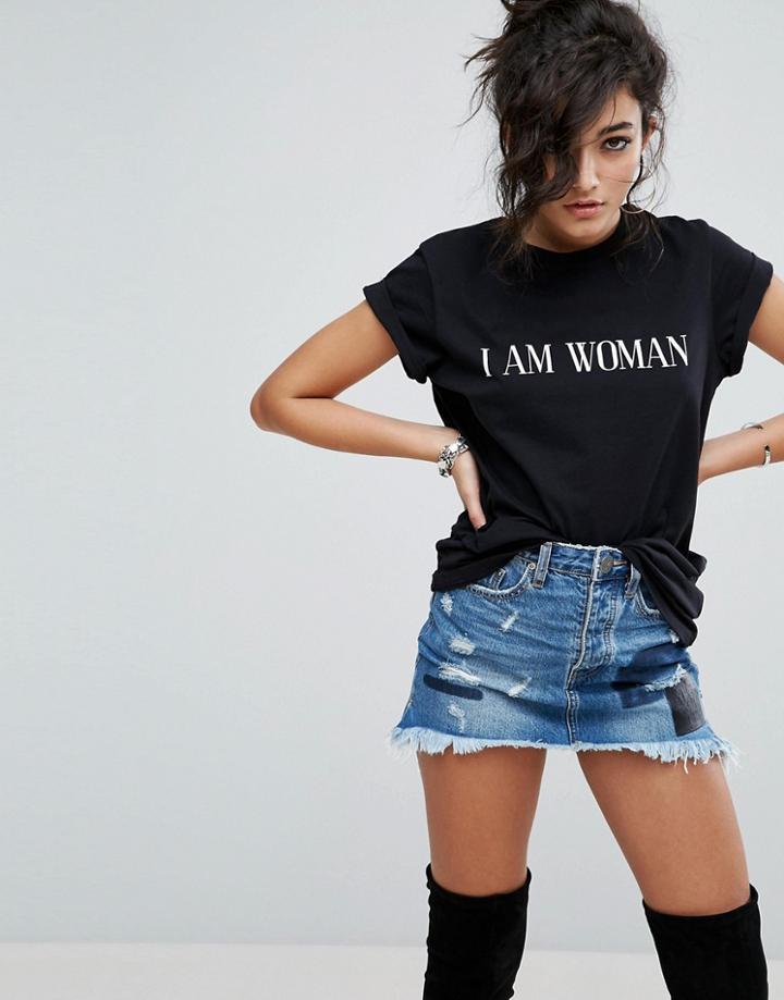 Asos T-shirt With I Am Woman Print - Black
