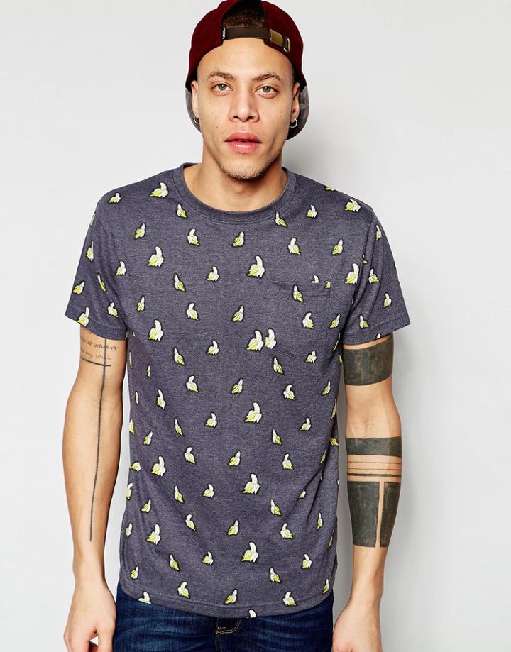 D-struct Banana Print Pocket T-shirt - Navy