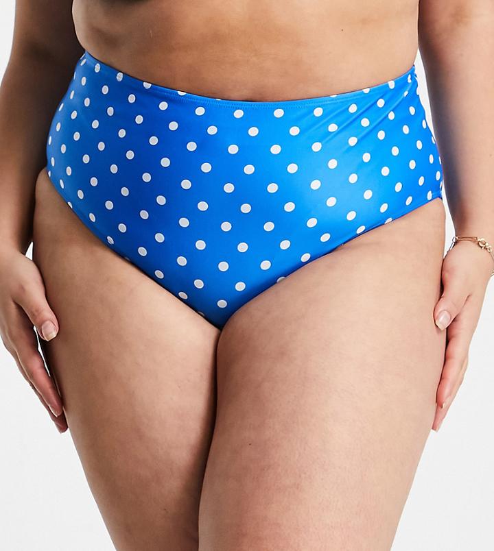 Peek & Beau Curve Exclusive High Waist Bikini Bottoms In Blue Spot-blues