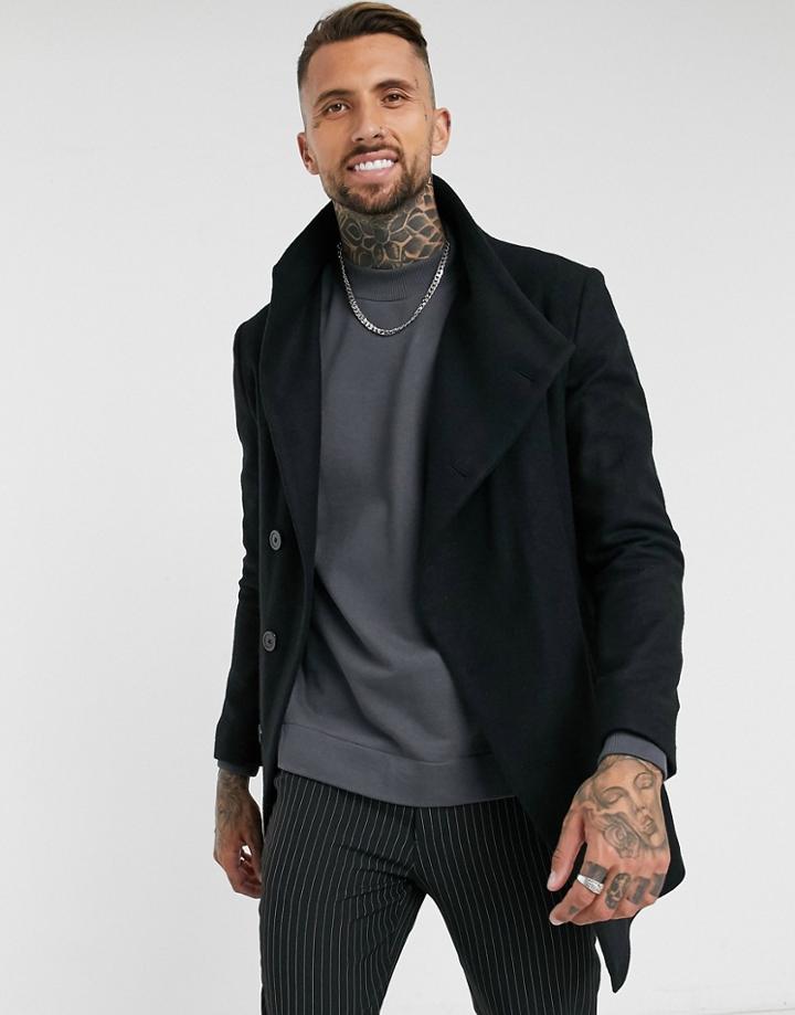 Religion Asymmetrical Funnel Neck Coat In Black