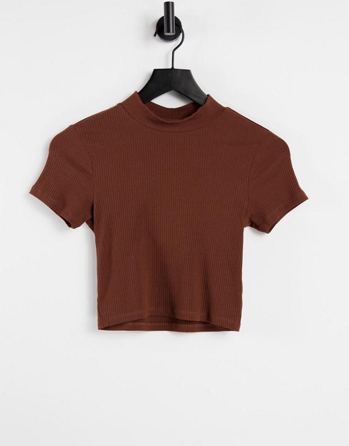 Monki Cima Organic Cotton Knitted T-shirt In Brown