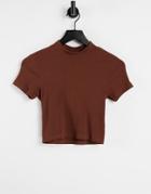 Monki Cima Organic Cotton Knitted T-shirt In Brown