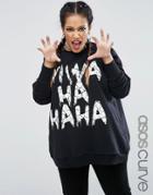 Asos Curve Halloween Sweatshirt With Glow In The Dark Evil Laugh Print - Black