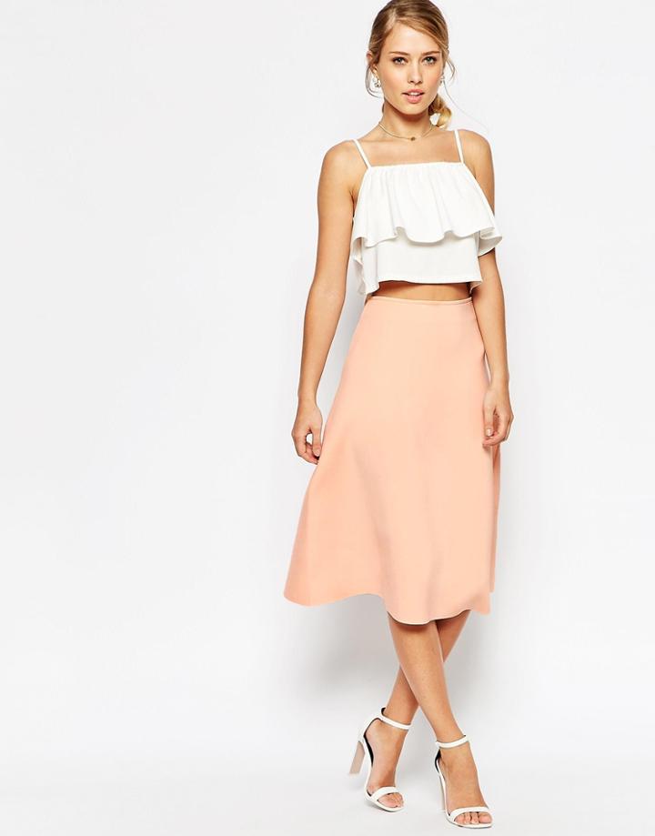 Asos Midi Skirt In Scuba Fabric - Nude