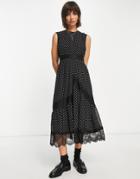 Whistles Dot Lace Midi Dress In Black
