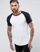 Asos Longline Muscle T-shirt In Heavy Waffle With Contrast Raglan Sleeves In White - White