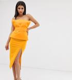 Asos Design Tall Minimal Fold Layer Bandeau Belted Midi Dress-orange