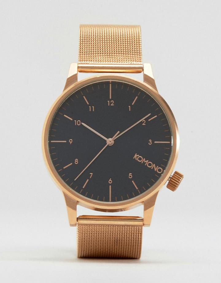 Komono Winston Royale Mesh Watch In Rose Gold/black - Gold