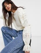 & Other Stories Recycled Wool Sweater With Eyelet Sleeves In Off White