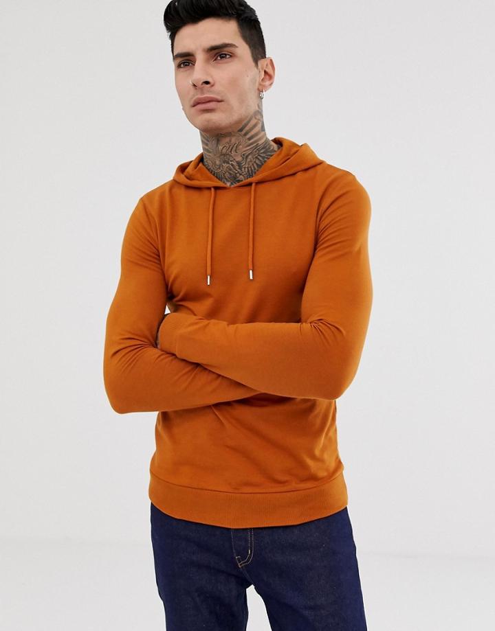 Asos Design Muscle Hoodie In Dark Orange - Orange