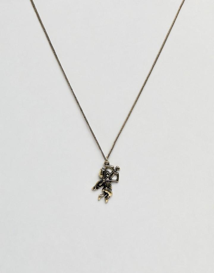 Asos Valentines Necklace With Cherub Pendant In Burnished Gold - Gold