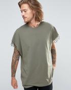 Asos Super Oversized T-shirt With Fringe Armhole - Green