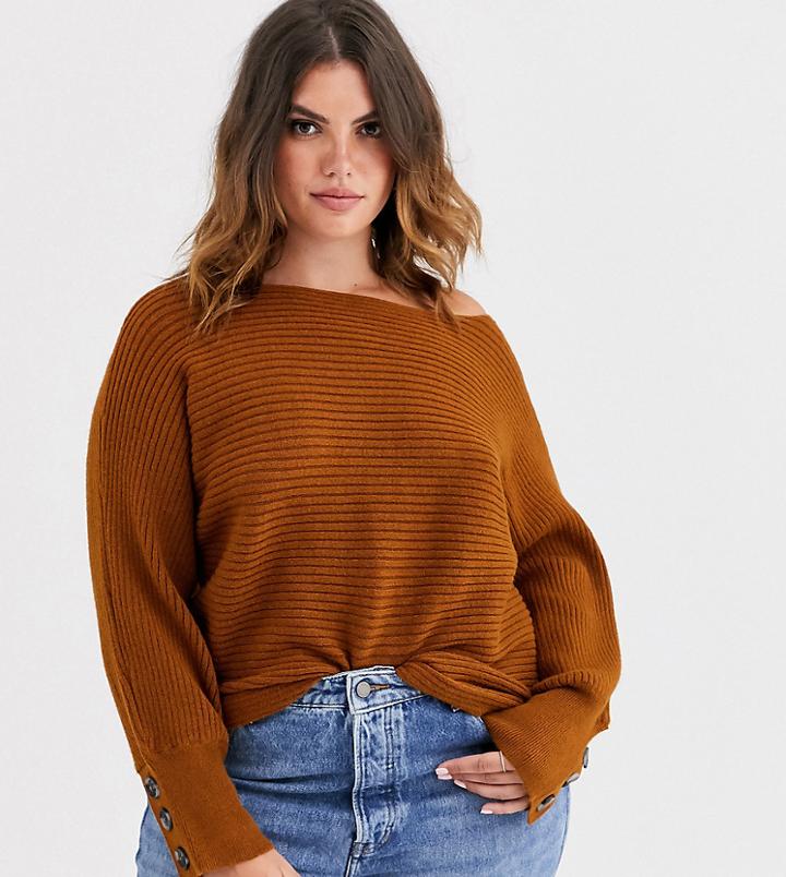 Only Curve Wide Neck Rib Knitted Sweater