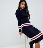 Boohoo Petite Contrast Stripe Rib Sweater In Navy - Navy