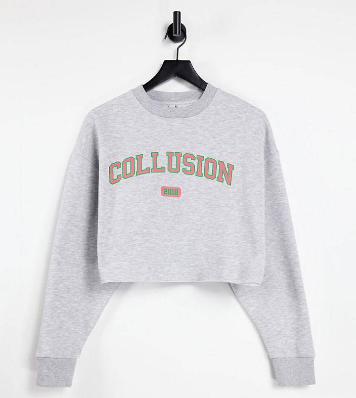 Collusion Varsity Print Sweatshirt Set In Gray Heather-grey