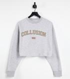 Collusion Varsity Print Sweatshirt Set In Gray Heather-grey