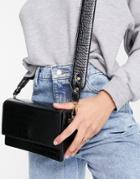 Asos Design Elongated Cross Body Bag In Black Croc