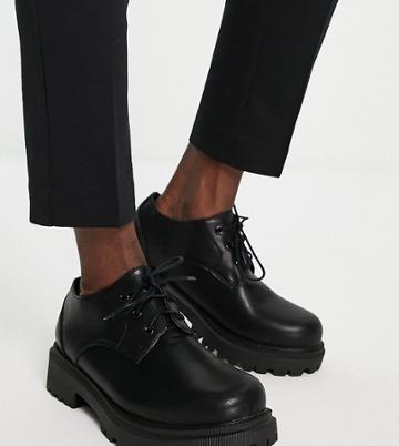 London Rebel X Wide Fit Cleated Sole Chunky Shoes In Black