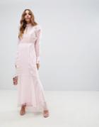 Vero Moda Ruffle Pink Maxi Dress With Fishtail Hem-multi