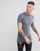 Asos Design Longline Muscle Fit T-shirt With Crew Neck - Gray
