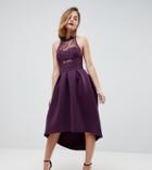 Asos Petite Halter Lace Top Dip Back Prom Dress - Purple