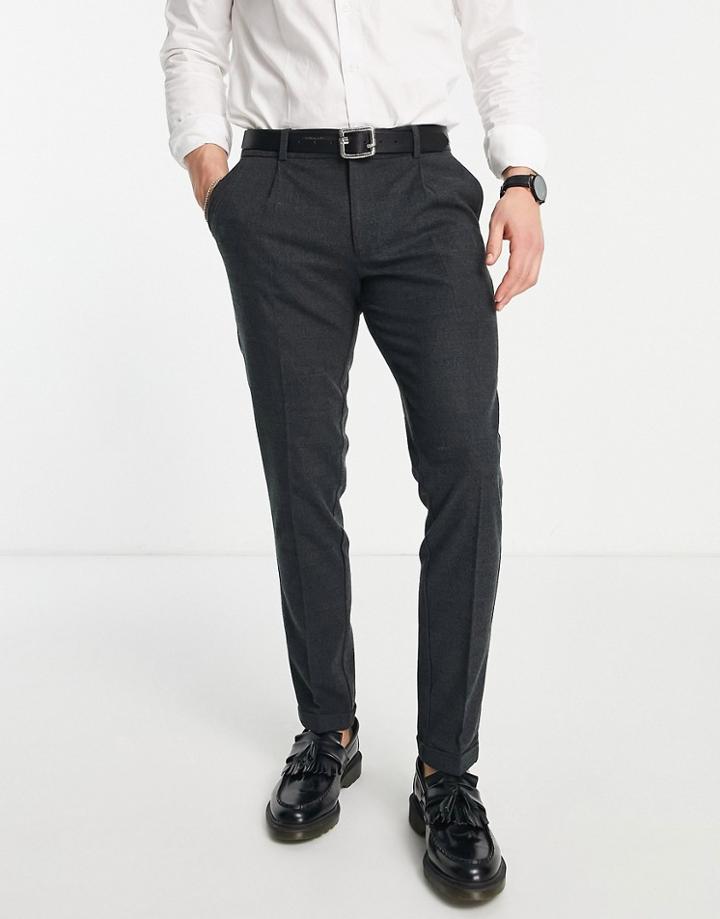 Jack & Jones Intelligence Smart Jersey Pants With Front Pleat In Dark Gray