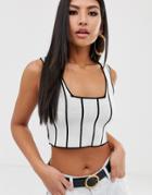 Asos Design Square Neck Crop Top In Stripe - Multi