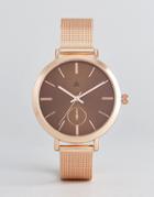 Asos Rose Gold Mesh Watch With Chocolate Dial - Copper