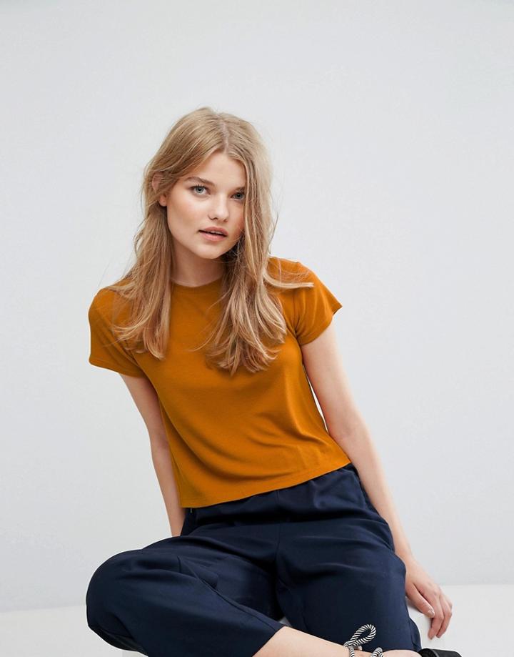 Weekday Crop Fine Rib T-shirt - Yellow