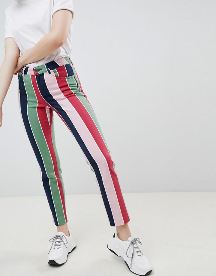 Asos Design Pencil Straight Leg Jeans With Colored Stripe Print - Multi
