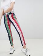 Asos Design Pencil Straight Leg Jeans With Colored Stripe Print - Multi