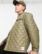 Topman Recycled Textured Quilted Liner Jacket In Khaki-green