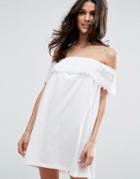 Asos Off Shoulder Sundress With Lace Detail - White