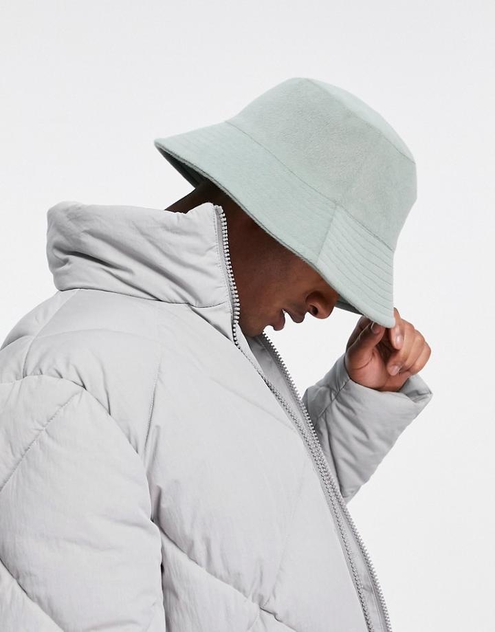 Asos Design Bucket Hat In Sage Green Fur