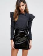 Miss Selfridge Extreme Shoulder Top - Black