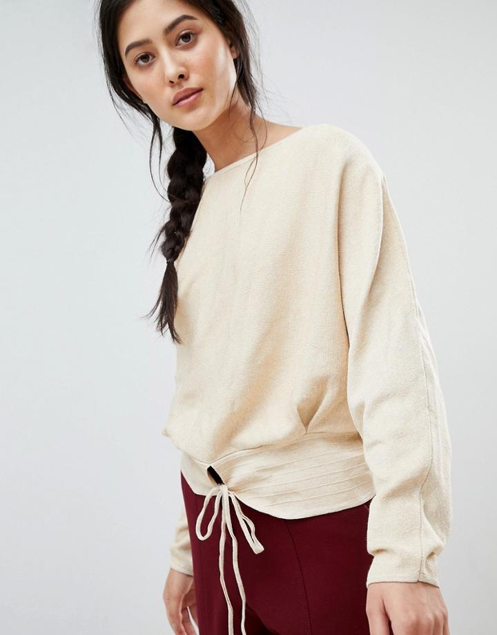 Mango Tie Front Sweater-cream
