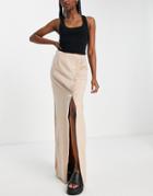 Lola May Wrap Maxi Skirt With Buttons In Champagne-neutral