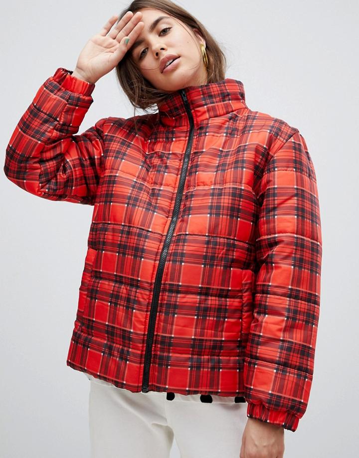 Daisy Street Padded Jacket In Check - Multi