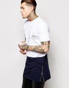 Antioch Super Longline T-shirt With Panelling And Side Zips - White