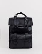 Asos Design Faux Leather Backpack In Black Saffiano And Double Straps - Black