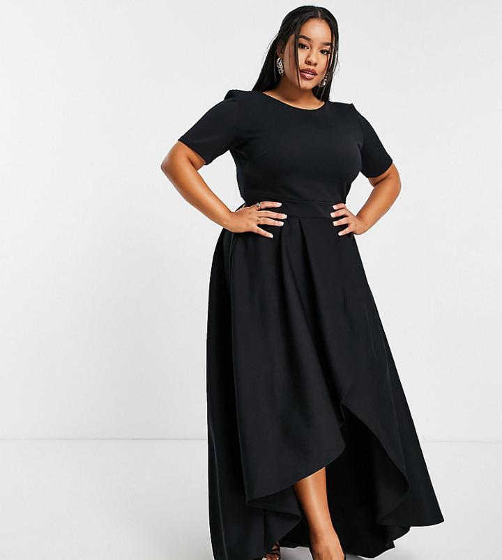 True Violet Plus Cropped Sleeve High Low Dress In Navy