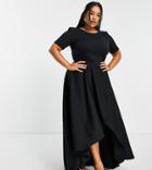 True Violet Plus Cropped Sleeve High Low Dress In Navy