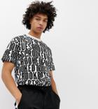 Crooked Tongues Oversized T-shirt With Repeat Logo Print - Black