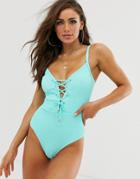 Pour Moi Escape Rib Rope Swimsuit In Aqua - Green