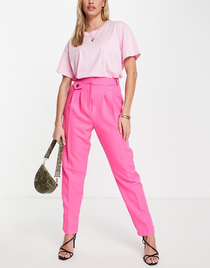 River Island Pleated Tapered Peg Pant In Bright Pink