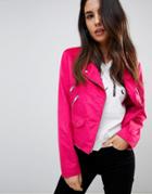 Asos Suedette Biker Jacket - Pink