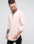 Asos Regular Fit Longline Viscose Shirt In Pink With V Neck - Pink