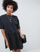 Asos Design Mini Smock Dress With Frill Waist In Polka Dot - Multi