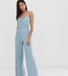 Little Mistress Tall Cami Strap Wide Leg Jumpsuit With Lace Detail-blue