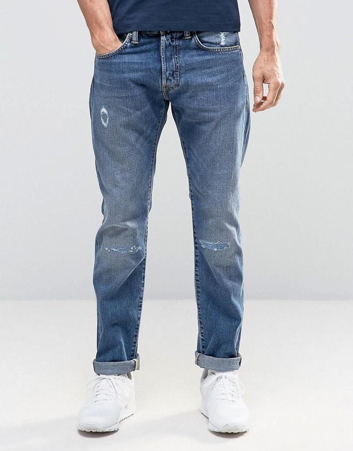 Edwin Ed-55 Tapered Jeans With Distressing - Blue